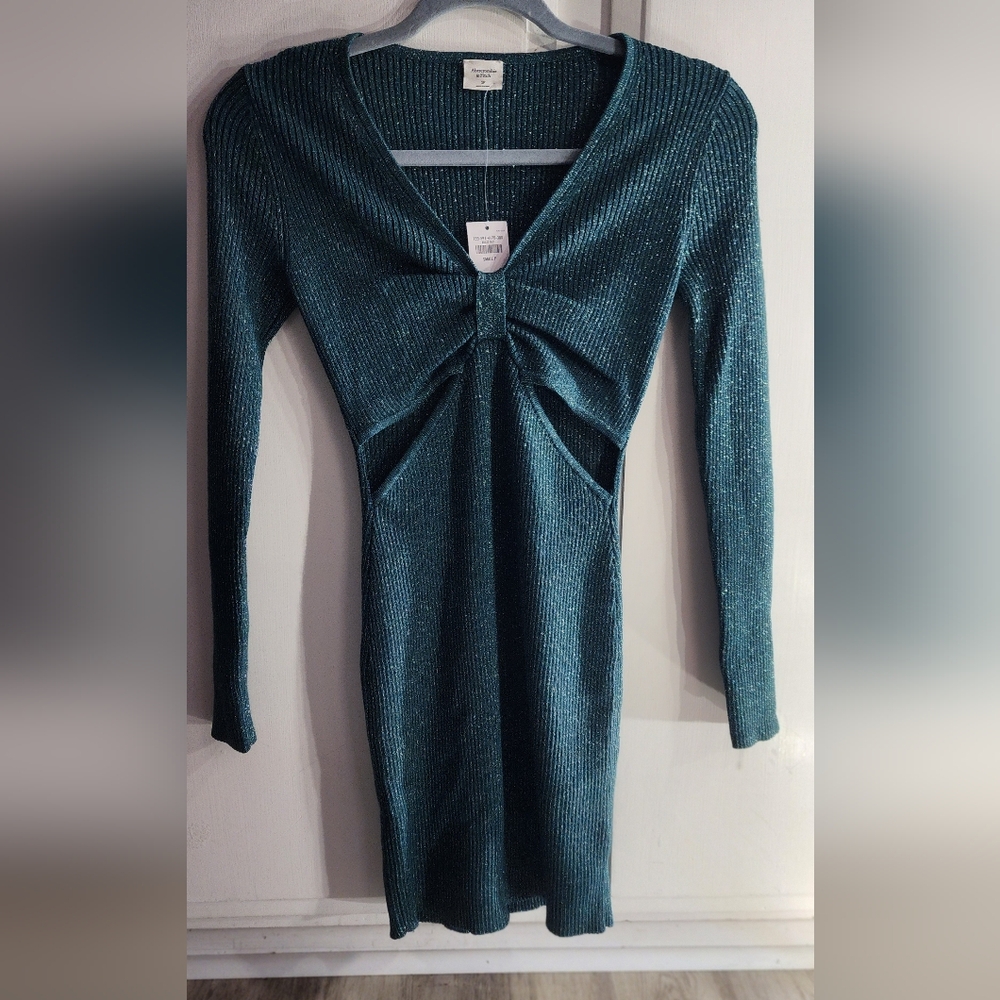 Abercrombie & Fitch Green Ribbed Dress With Cut Out Size S